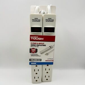 Hyper Tough 2 Pack 6 Outlet Surge Protectors Protection 2.5 Foot Circuit Breaker